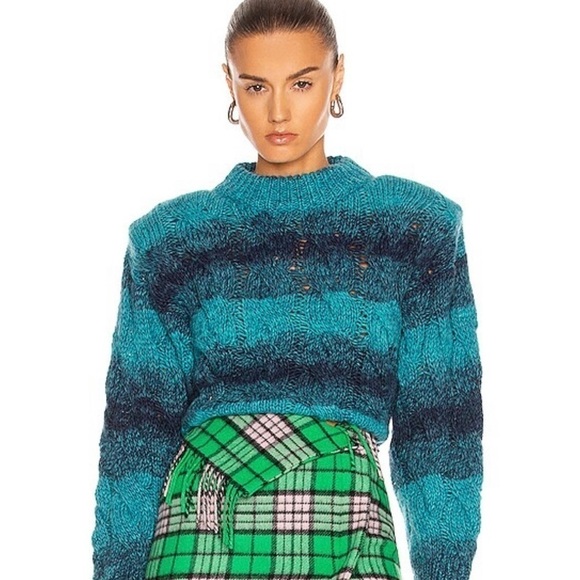 The Attico Kenna Turquoise Melange Crew Oversized  Pullover Sweater Blue Cable - Picture 1 of 10